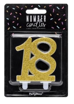 PartyDeco Candle Gold Number 18