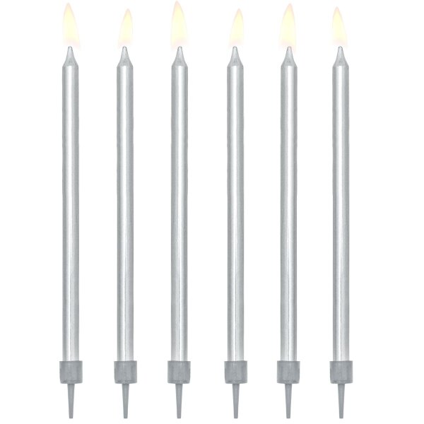 PartyDeco Candles Long Silver Set/12