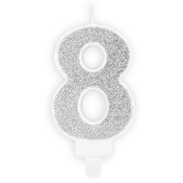 PartyDeco Candle Silver No. 8