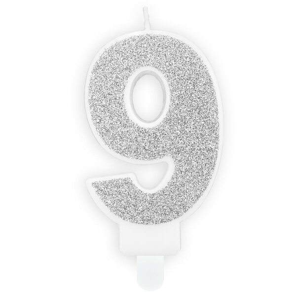 PartyDeco Candle Silver No. 9